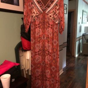 Cheztu Fully Lined Maxi Dress V-Neck 3/4 Sleeves Size 10